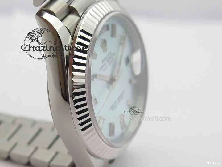 MiroTime 1227 Elegant Day Date 40mm SS BP Maker Best Edition Ice Blue Dial Diamond Markers On SS Bracelet ETA 3700